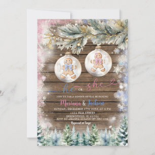 Rustic He or She Cookies Christmas Gender Reveal Invitation