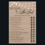 Rustic He said she said bridal shower game Flyer<br><div class="desc">Enjoy your bridal shower with these simple and cute games. Check out our collection for more bridal shower games in the same style. Please note that these games are not editable.</div>