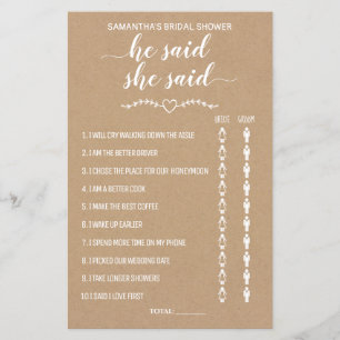 Rustic He said she said shower bilingual game