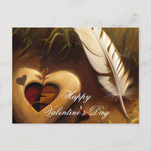 Rustic heart and feather valentine postcard