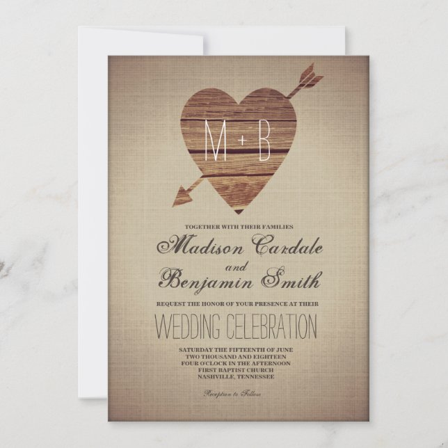 Rustic Heart Arrow Country Wedding Invitations (Front)