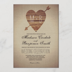 Rustic Heart Arrow Country Wedding Invitations