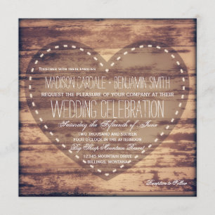 Rustic Heart Barn Wood Country Wedding Invitations