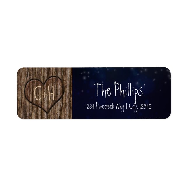 Rustic Heart Carved in Tree Night Address Labels (Front)