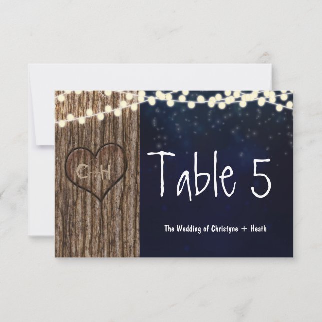 Rustic Heart Carved in Tree Table Number Card (Front)