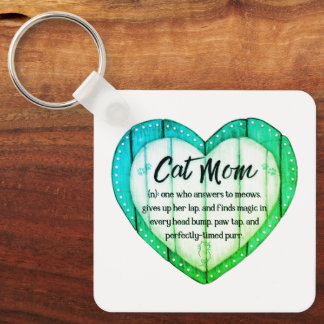 Rustic Heart Cat Mom Greenleaf Metal Keychain
