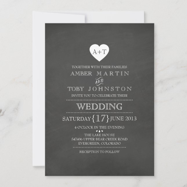 Rustic Heart Chalkboard Wedding Invitation (Front)