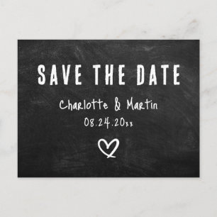 Rustic Heart Chalkboard Wedding Save The Date Postcard