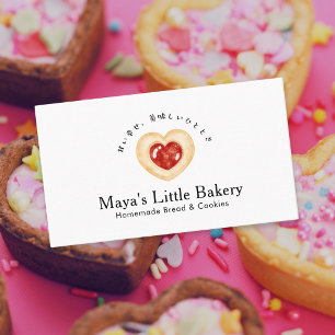 Rustic Heart Cookie Watercolor Bakery Business Card