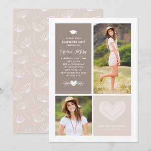 Rustic Heart Doodles Photo Collage Graduation Invitation