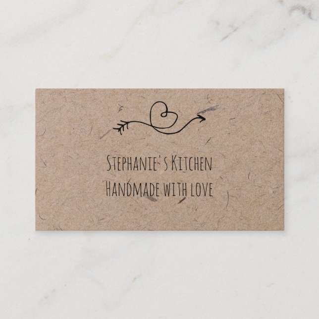 Rustic Heart Faux Kraft Paper  Handmade With Love Business Card (Front)