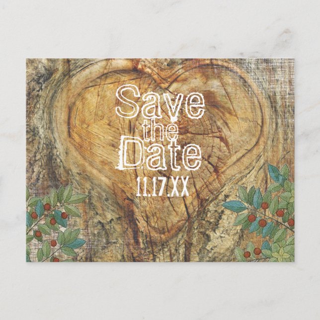 Rustic Heart in Tree Save the Date Announcement Postcard (Front)