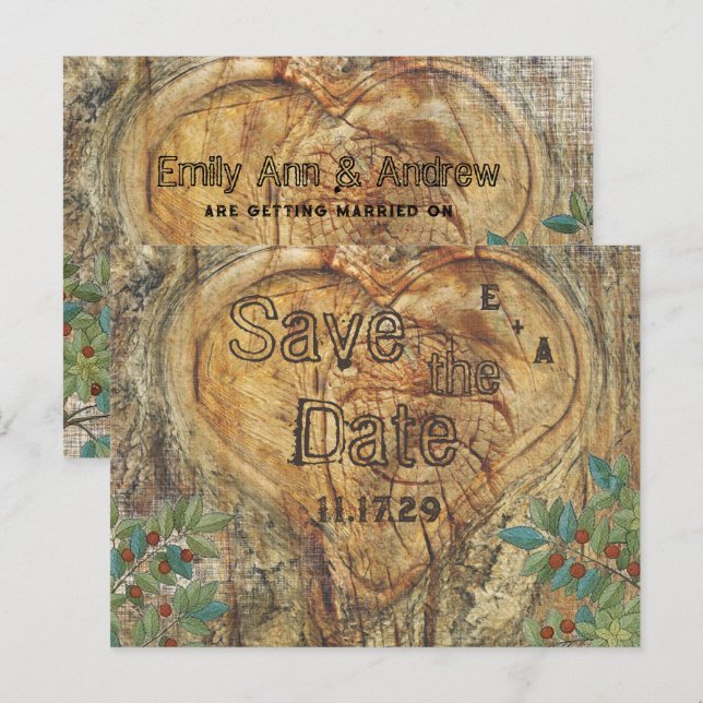 Rustic Heart in Tree Trunk Save the Date Announcement Postcard (Front/Back)