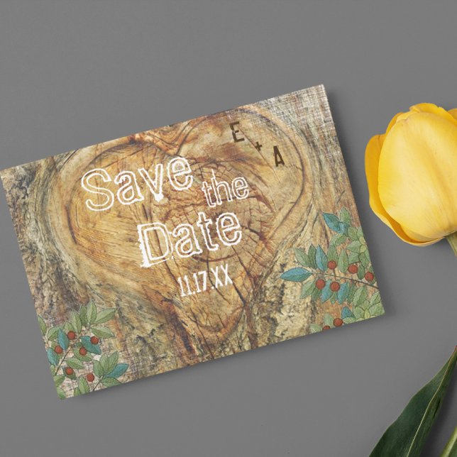 Rustic Heart in Tree Trunk Save the Date Announcement Postcard (Creator Uploaded)