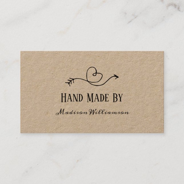 Rustic Heart Kraft Paper Hand Made By Business Card (Front)