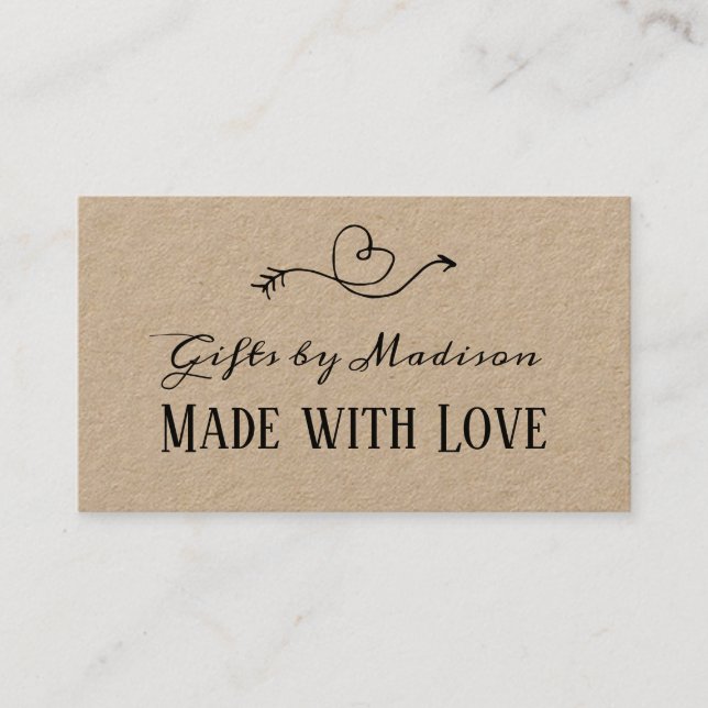 Rustic Heart Kraft Paper Made with Love |Handmade Business Card (Front)