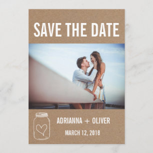 Rustic Heart Mason Jar Save The Date Couple Photo