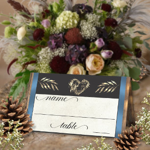 Rustic Heart & Monogram - Blue Place Card