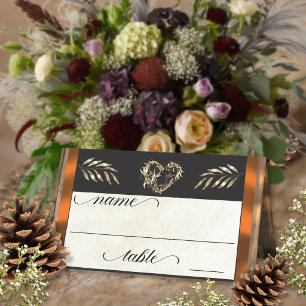 Rustic Heart & Monogram - Copper Place Card