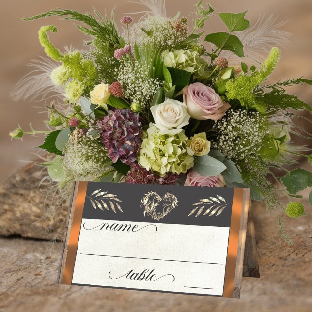 Rustic Heart & Monogram - Copper Place Card (Creator Uploaded)