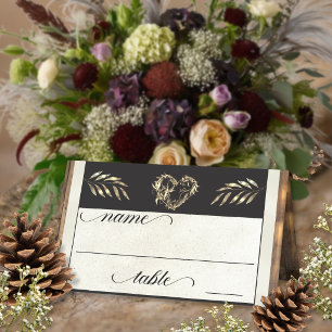 Rustic Heart & Monogram - Cream Place Card