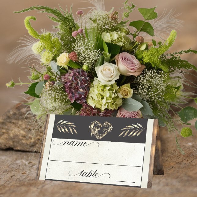 Rustic Heart & Monogram - Cream Place Card (Creator Uploaded)