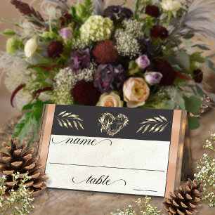 Rustic Heart & Monogram - Peach Place Card