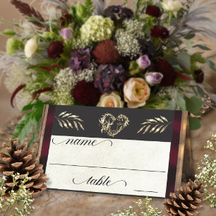 Rustic Heart & Monogram - Plum Place Card