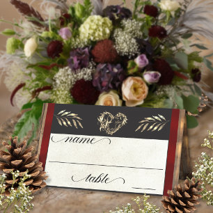 Rustic Heart & Monogram - Red Place Card