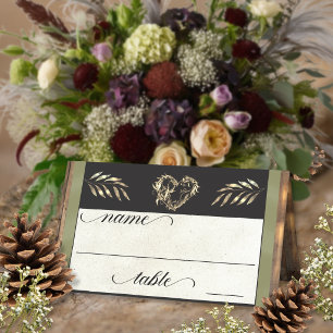 Rustic Heart & Monogram - Sage Place Card