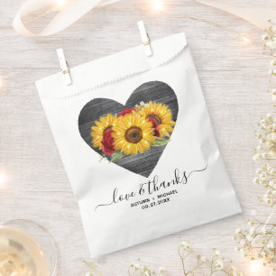 Rustic Heart Red Rose Elegant Sunflower Wedding Favour Bags
