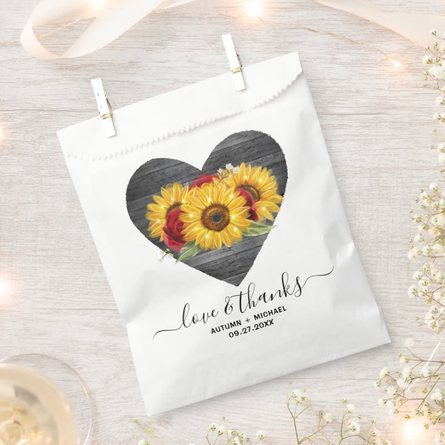 Rustic Heart Red Rose Elegant Sunflower Wedding Favour Bags (Clipped)