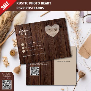 RUSTIC HEART RSVP WEDDING CARD WOOD LOOK  