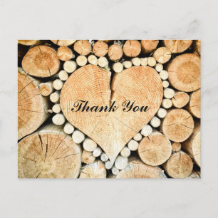Rustic Heart shaped wood Thank You Card
