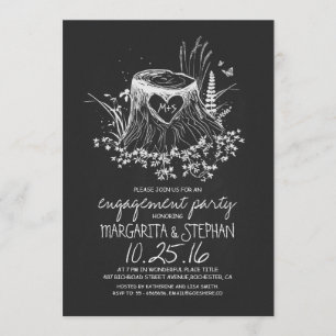 Rustic heart tree chalkboard engagement party invitation