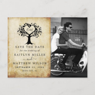 Rustic Heart Tree Wedding Photo Save The Date Announcement Postcard