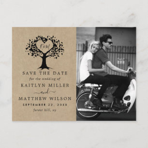 Rustic Heart Tree Wedding Photo Save The Date Announcement Postcard