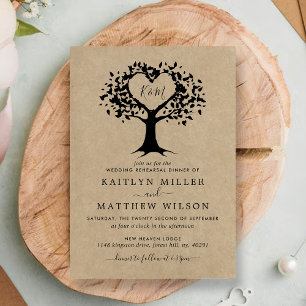Rustic Heart Tree Wedding Rehearsal Dinner Invitation