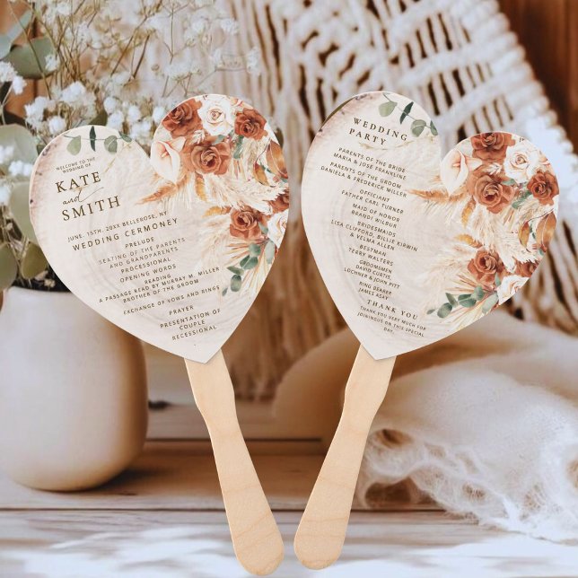 Rustic Heart Wood Cut Slice Terracotta Wedding  Hand Fan (Creator Uploaded)