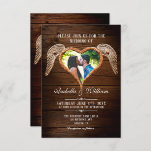 Rustic Heart Wood Photo Country Barn Wedding Invitation