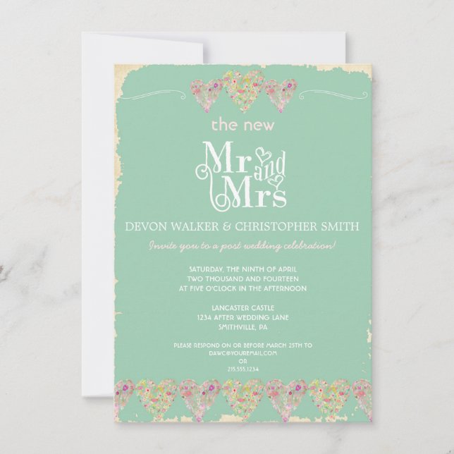 Rustic Hearts Chalkboard Post Wedding Invitation (Front)