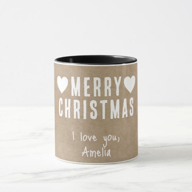 Rustic Hearts Merry Christmas Boyfriend Girlfriend Mug (Center)