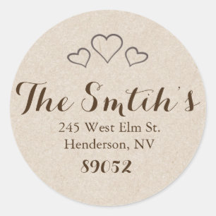 Rustic Hearts Return Address Classic Round Sticker