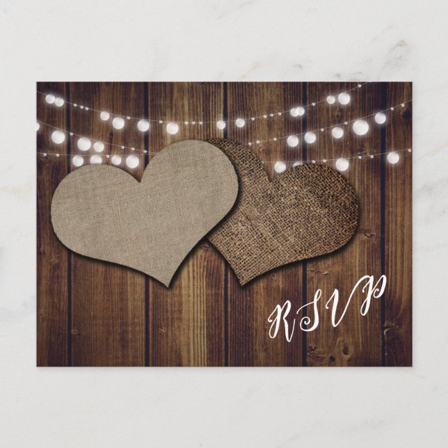 Rustic Hearts Wedding RSVP Postcard Meal Choice (Front)