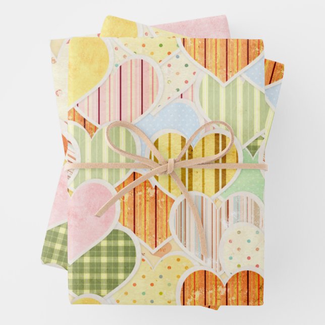 Rustic Hearts Wrapping Paper Flat Sheet Set of 3 (In situ)