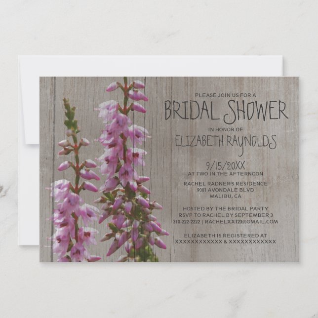 Rustic Heather Bridal Shower Invitations (Front)