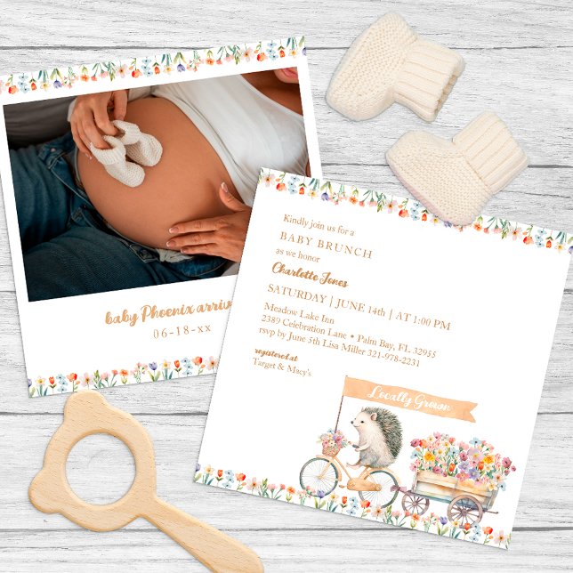 Rustic Hedgehog Baby Shower Photo Invitation (Whimsical Baby Shower Invitation)