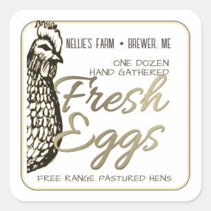 Rustic Hen Gold Text Fresh Egg Sticker for Cartons