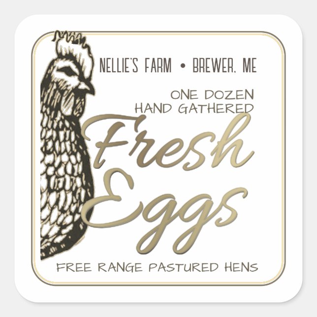 Rustic Hen Gold Text Fresh Egg Sticker for Cartons (Front)