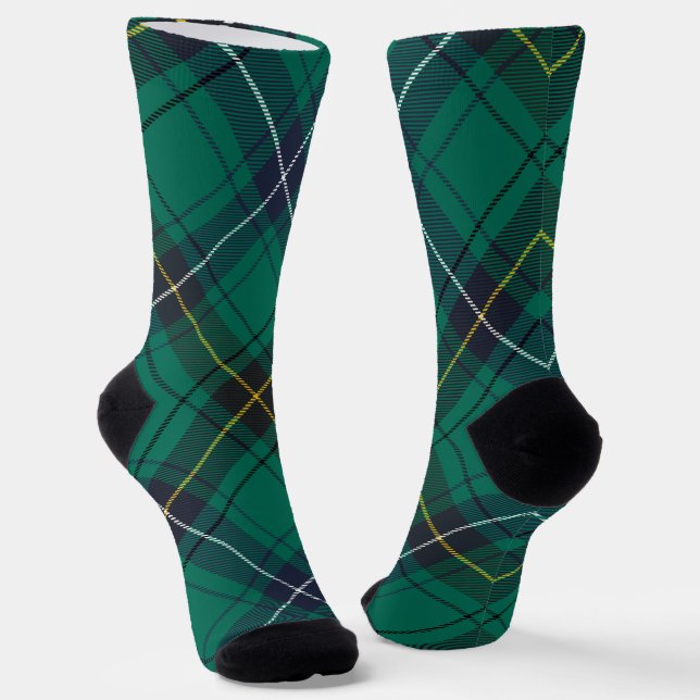 Rustic Henderson Tartan Plaid Green Socks (Angled)
